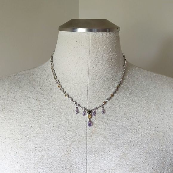 Sterling Silver 925 RP CZ Stones Crystal Lavaliere Statement Necklace 18 1/2" - Picture 5 of 12